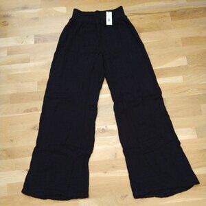 Michael Stars NWT Susie Smocked Waist Pant Double Gauze, Black, Size Large